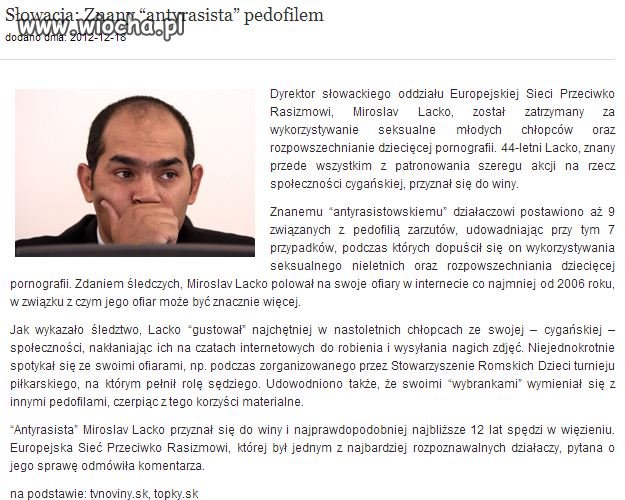 Czołowy słowacki antyrasista pedofilem