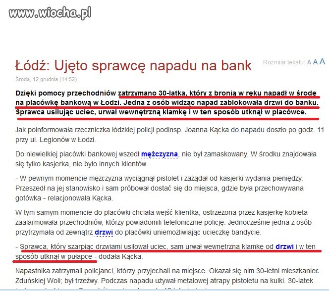Zatrzasnął się w banku na który napadł