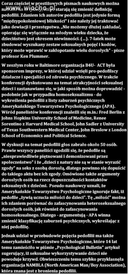 Najpierw homoseksualizm teraz kolej na pedofilie