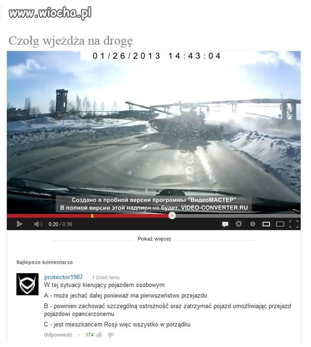 Czołg wjeżdża na drogę 
