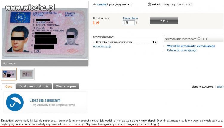Allegro i...Aukcja...Sprzedam prawo jazdy...