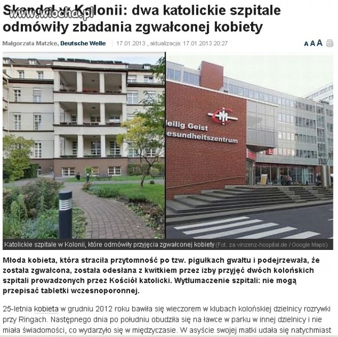 Katolickie szpitale odmówiły pomocy