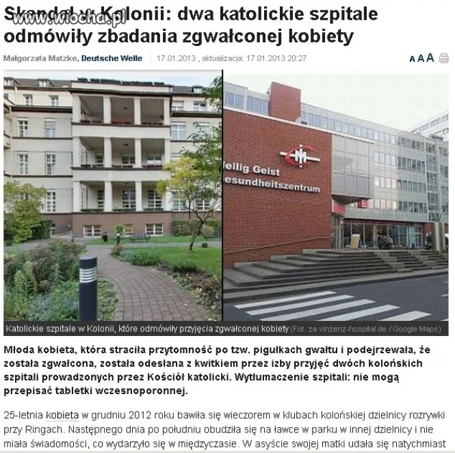Katolickie szpitale odmówiły pomocy