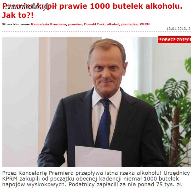Przez kancelarie Premiera przepływa istna rzeka alkoholu...