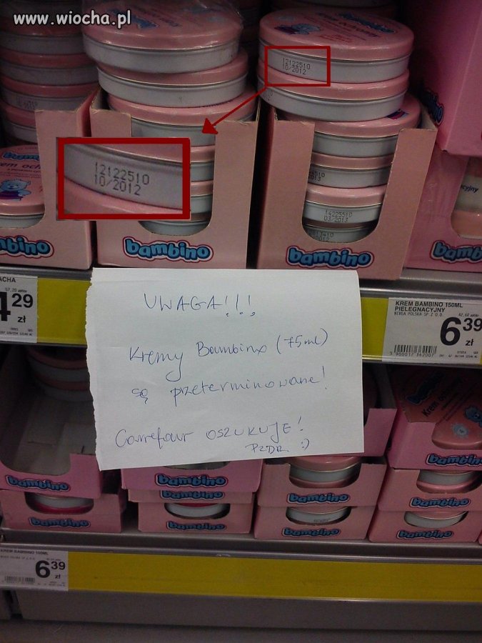 Znaleziona wywieszka w niedzielę w Carrefour