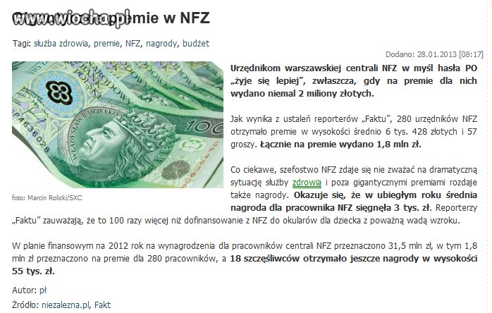Gigantyczne premie w NFZ.