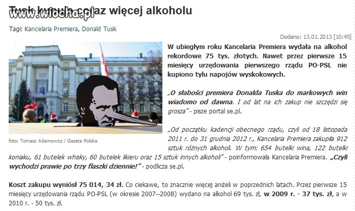 75 tys. poszło na alkohol dla Kancelarii Premiera