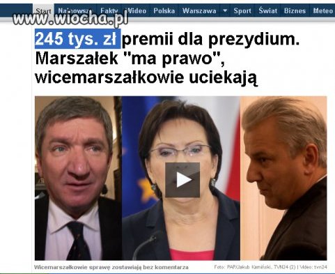 Marszałek ma prawa dostać 245 tyś zł premii