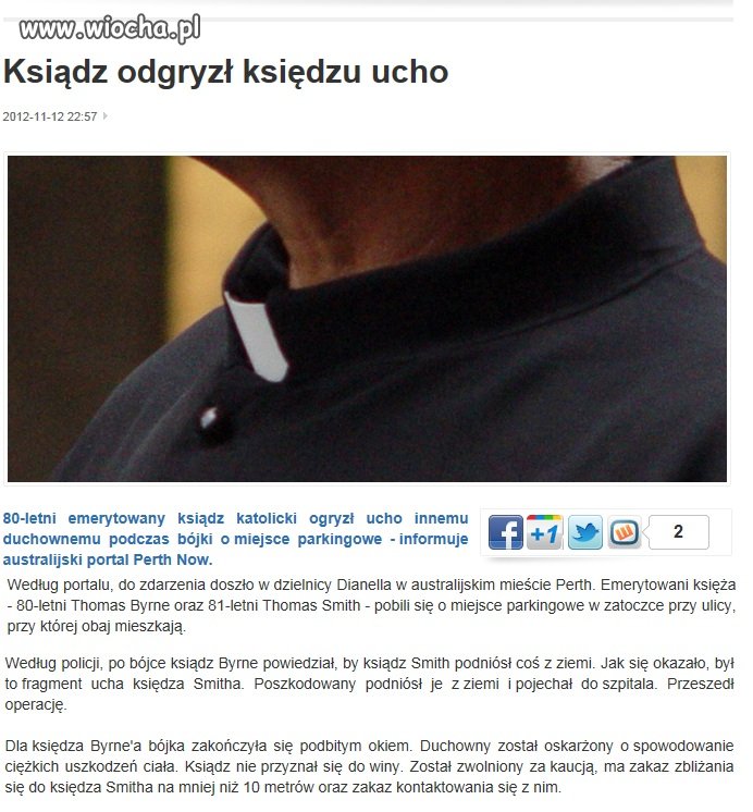 Ksiądz... księdzu odgryzł ucho!!!