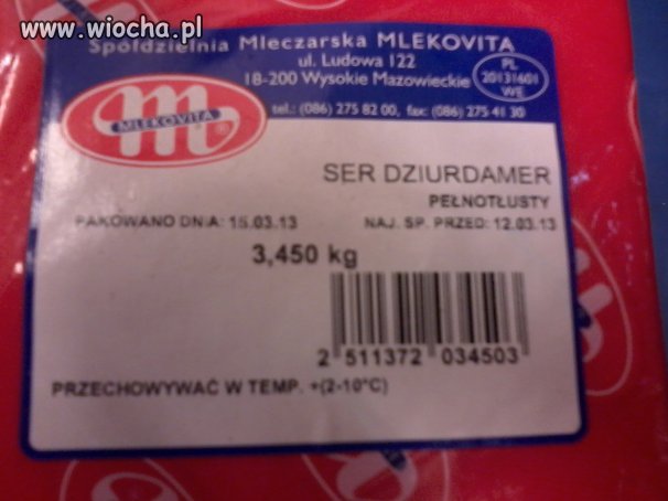 Pakowano 15-03-2013 Najlepiej spożyć przed 12-03-2013