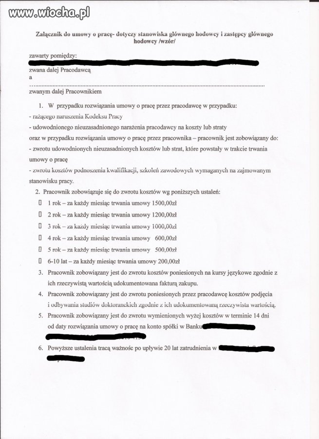 Załącznik do umowy o pracę