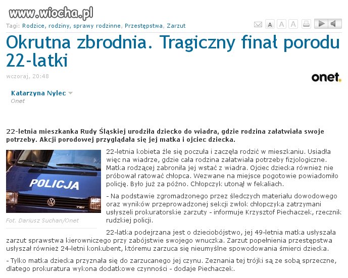 Noworodek utonął w fekaliach
