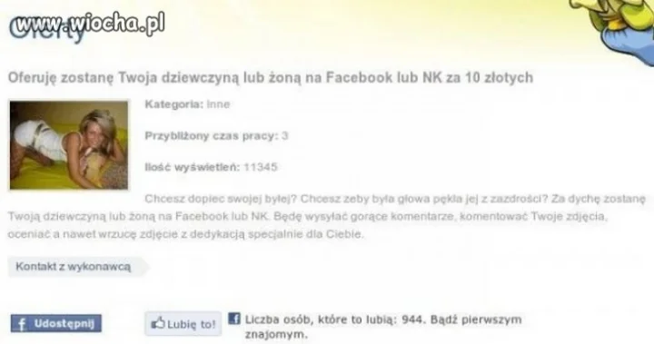 Oferta...Zostanę twoją dziewczyną na Fb lub Nk za dyche