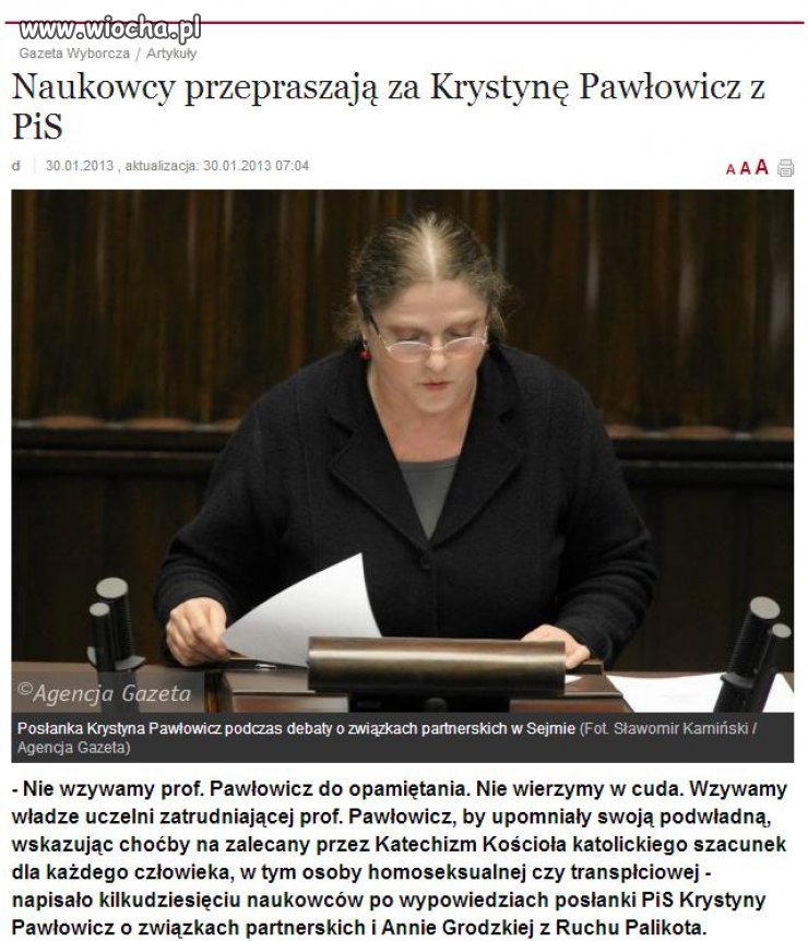Naukowcy przepraszają za Krystynę Pawłowicz z PiS.