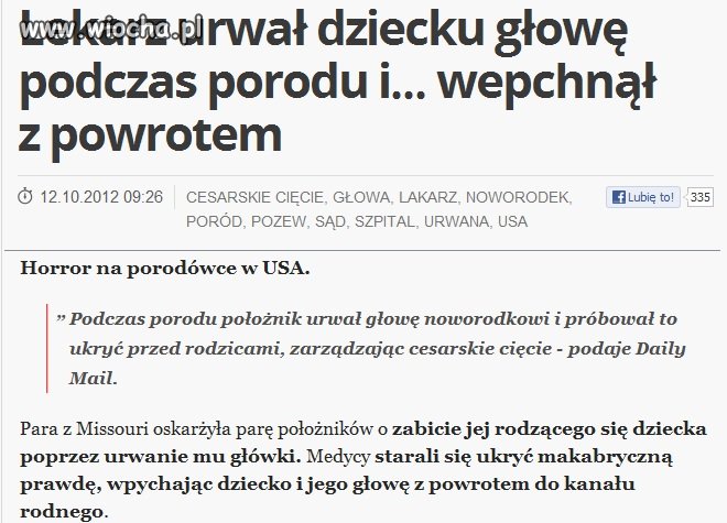 Lekarz urwał dziecku główke