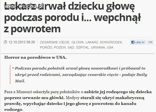Lekarz urwał dziecku główke