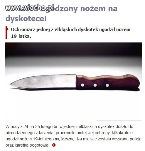 Ochroniarz dzga nożem klubowicza