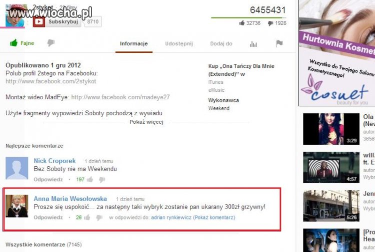 Kulturę trzeba mieć nawet na youtube..