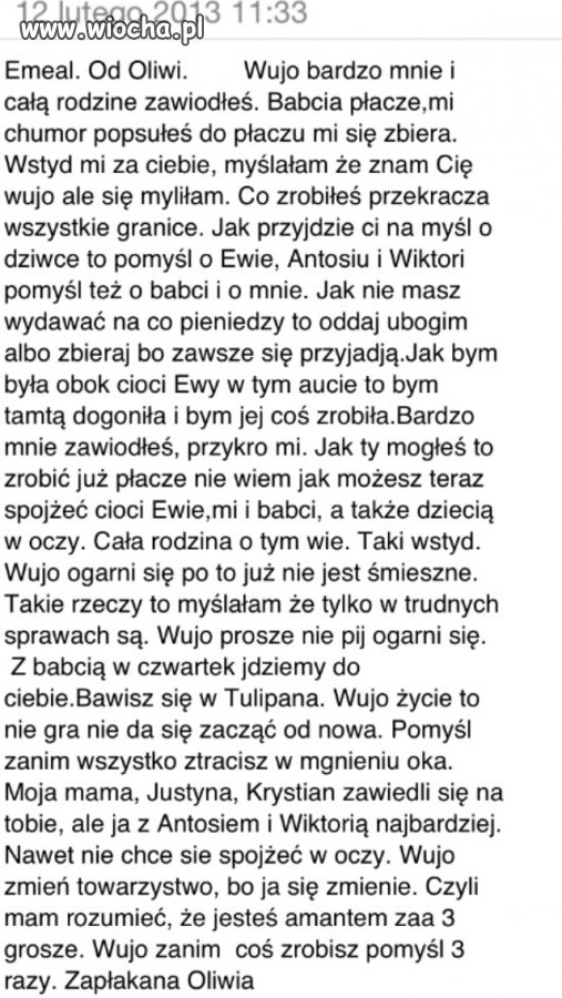 EMAIL OD SIOSTRZENICY DO WUJA
