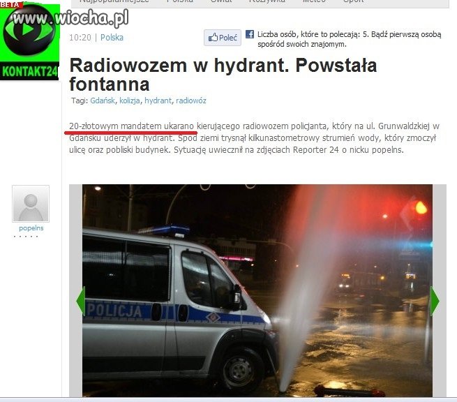 Uderzył w hyndrant 