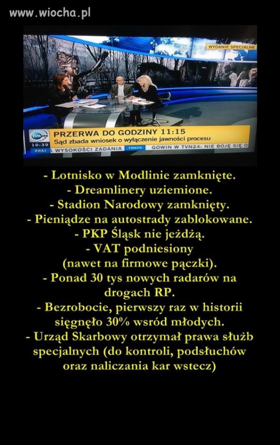 A TVN jako pilną informację; podaje że: