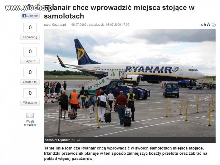 Miejsca stojące w samolotach