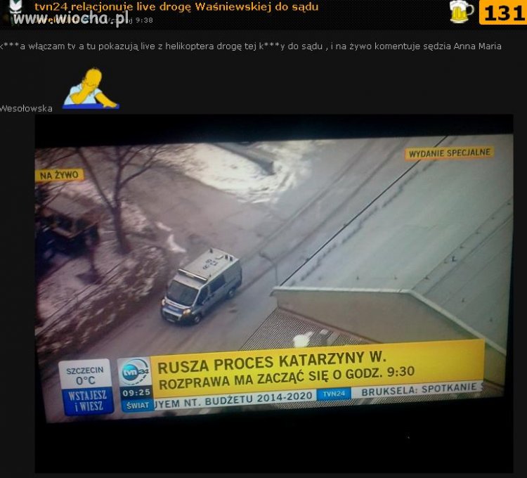 TVN24 relacjonuje live drogę Waśniewskiej do sądu
