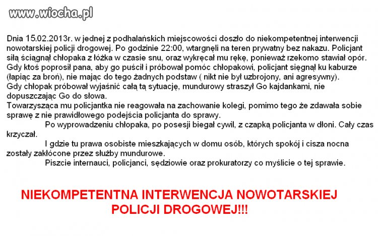 Niekompetentna interwencja nowotarskiej policji.