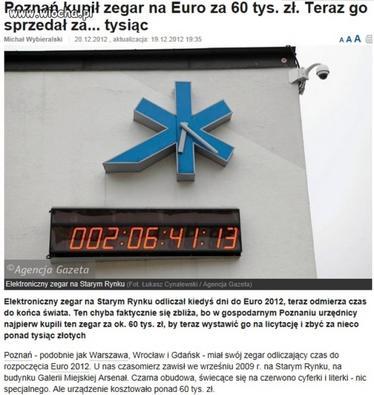 Poznan kupił zegar za 60tys zł...sprzedał za 1tys