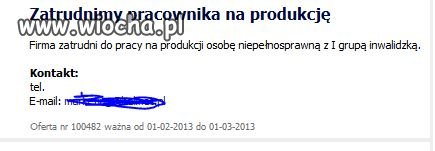 Pracownik na produkcję z grupą inwalidzką