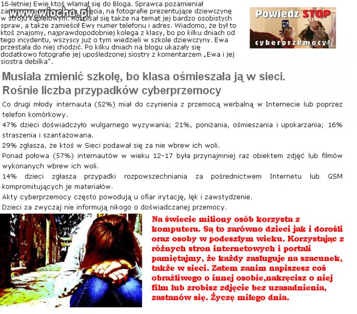 Cyberprzemoc i ośmieszanie w internecie to WIOCHA!