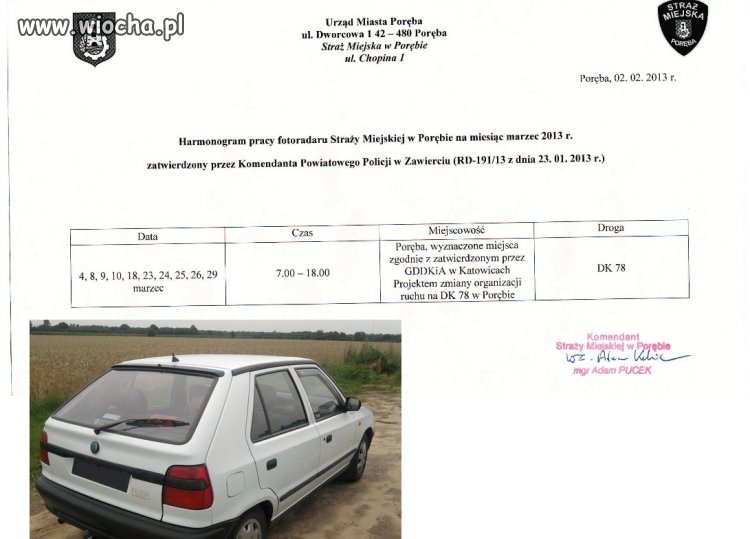 Poręba Fotoradar w skodzie