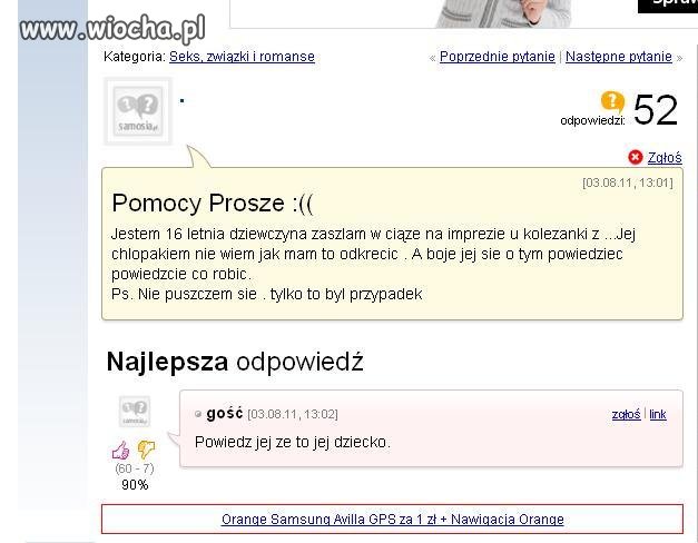 16 lat- zaszła w ciążę z chłopakiem koleżanki