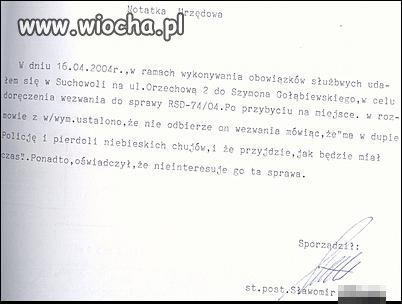 Notatka służbowa policjanta