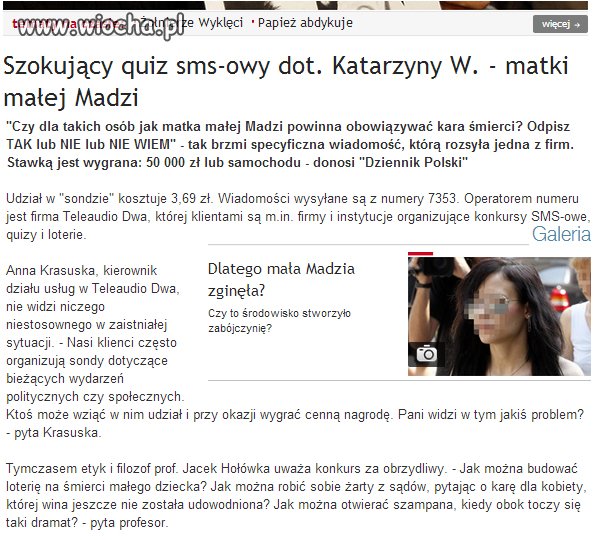 Quiz sms-owy "Zostań sędzią Katarzyny W."