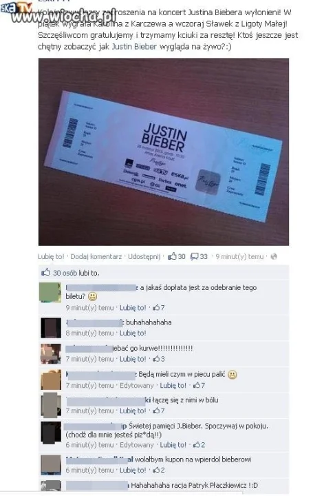 Radość z wygrania biletu na koncert BIEBERA…