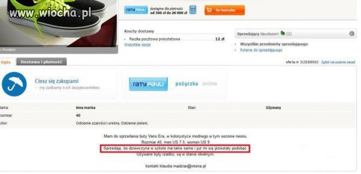 Sprzedaje bo dziewczyna w szkole ma takie same