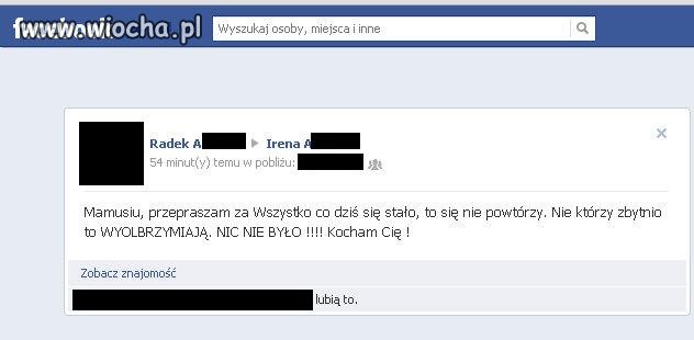 Przeprosiny mamy na facebooku