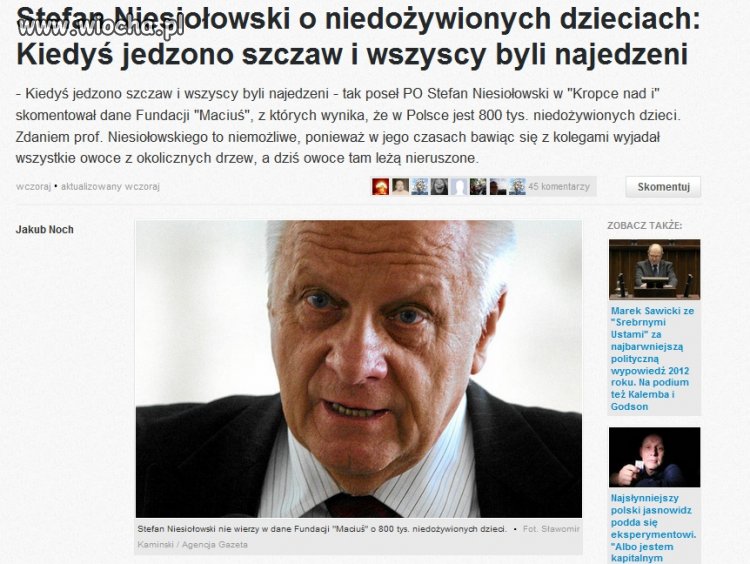 Niesiołowski o niedożywionych dzieciach