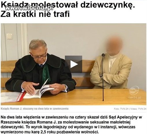 Ksiądz za molestowanie 2,5 roku w zawiasach