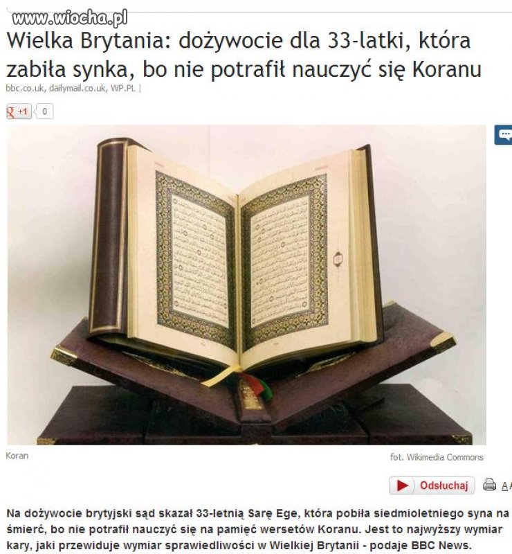 Dla religii zabiła własne dziecko ...