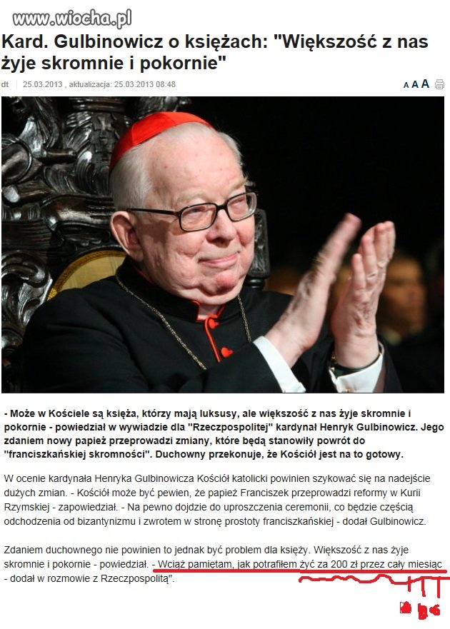 Kardynał żyje za...200zł miesięcznie!!!