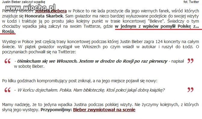 Bieber pomylił