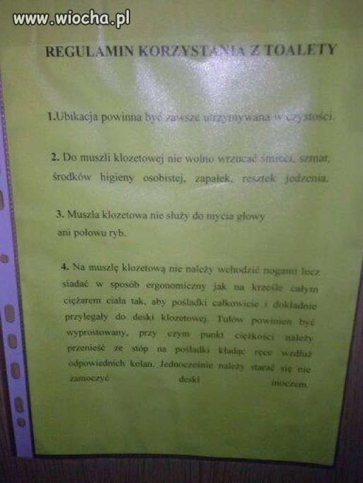 Regulamin korzystania z toalety