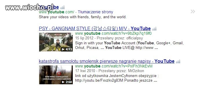 Po wpisaniu w google hasła ,,youtube,,
