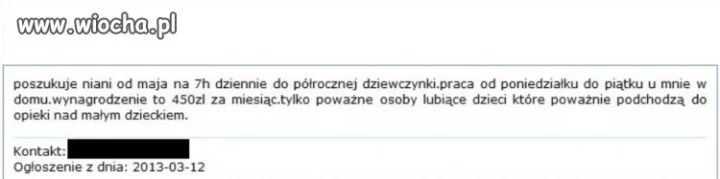 Oferta pracy niania 3,21 zł/ h