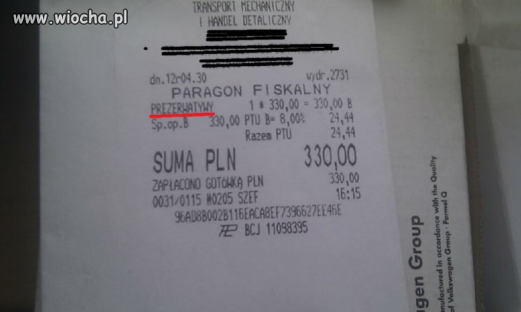 Paragon ze sklepu motoryzacyjnego za rozrząd