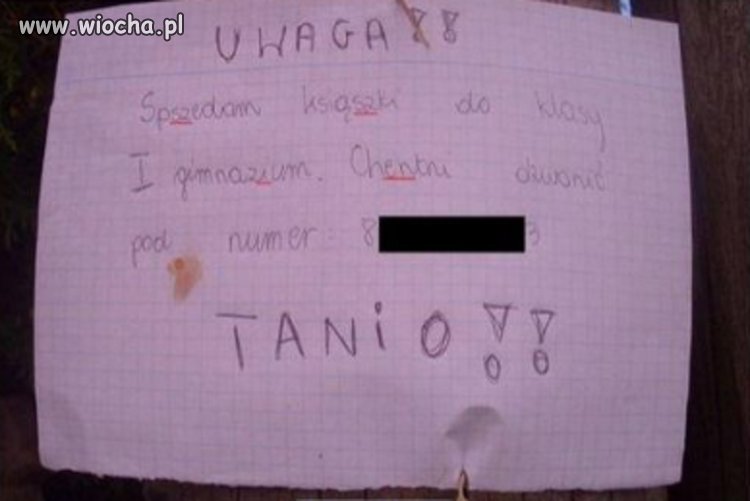 "Uwaga! Spszedam ksiąszki."