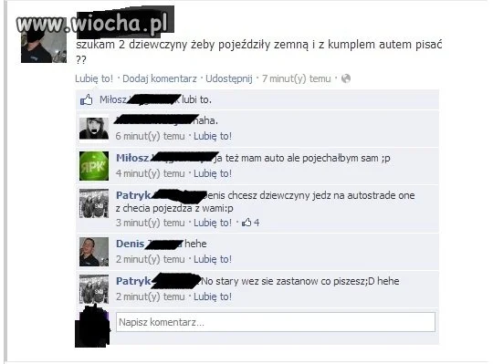 Szukanie dziewczyn do auta na fb.