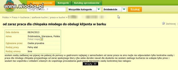 Od zaraz praca